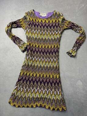Les Tout Petits by Lois Letzt Girls Knit Dress Chevron Zigzag Boho Retro Sz 12